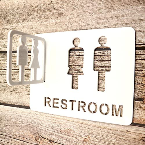 Letrero de baño, decoración de letrero for puerta de baño for hombres y mujeres, combinación negra de 8 y 4 pulgadas, letrero de acrílico for baño, for oficinas, negocios y restaurantes (Color: Blanco