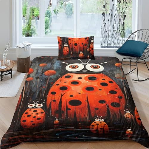 WZXYMXDP Ladybug Bettwäsche Kinder 135x200 Jungen, Weiche Mikrofaser Deckenbezug, Tier Theme Bettwäsche Winter 135x200cm + 1 Mal 50x75cm Kissenbezug