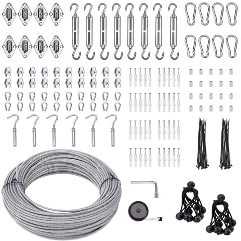 Unicaravan Kit de matériel de voile d'ombrage de 15,2 cm avec câble métallique de 0,3 cm pour voile d'ombrage triangulaire rectangulaire, tendeurs d'installation pour câbles pour extérieur, jardin,