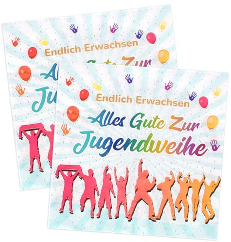 LOHAME 40 Stück Servietten Jugendweihe Deko Alles Gute Zur Jugendweihe Tischdeko im Blau 33 x 33cm Endlich Erwachsen Papierserviette Jugendweihe Partyzubehör für Jungen Mädchen Erwachsene Party