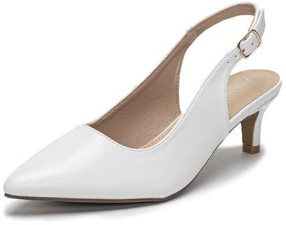 Damen Pumps Slingback Slingpumps Sandalen Spitzenschuhe mit Kitten Heel WeißPu 39