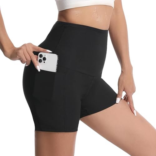 JBT Saunaanzug für Gewichtsverlust, Oberschenkel- und Taillentrainer, Sauna-Shorts für Frauen, Gewichtsverlust, mit Taschen, Blau, S