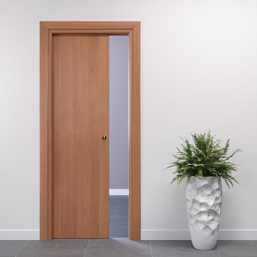 PORTE ITALIANE porta interna porta scorrevole porta a scomparsa porte interne moderne HIGH DENSITY telai legno resistenti all'acqua WATERPROOF varie misure 70x210 serratura cromo Noce Naturale