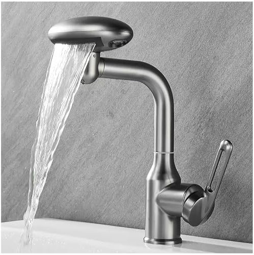 MIDINGCHAI Mitigeur Cuisine, Robinet Salle Bain Flexible Pivotant à 360°, Robinet Lavabo Finition Brossée, Mitigeur Lavabo 4 Modes de Réglage du Débit D'eau