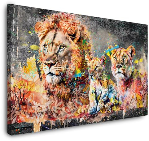 Löwen Graffiti Street Art Wandbild Leinwandbild Kunstdruck XXL Deko Größe 90x60x2cm