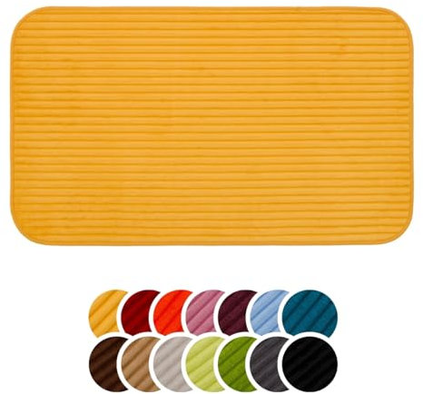 liebling Badteppich mit Anti-Rutsch-Beschichtung aus PVC Noppen, Cord-Optik, 100% Polyester, Serie Potsdam, 50 x 70 cm, 30 Grad waschbar, Fußbodenheizung geeignet, Farbe: mais