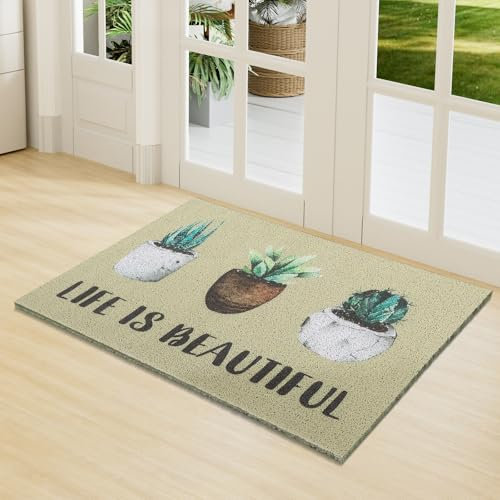 LY4U Fußmatte Outdoor, rutschfest Fussmatte Innen, Waschbare große Schmutzfänger Bodenmatte, Beige 60x90cm