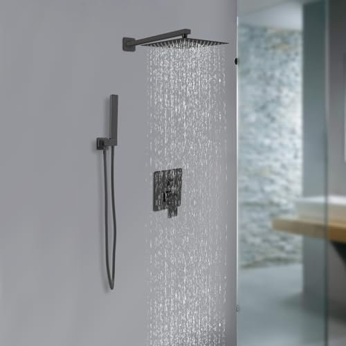 biniliubi Ensemble Robinetterie Douche EncastréE Noire Main Colonne Mitigeur Thermostatique Pommeau Robinet MéLangeur Bain Shower Baignoire SystèMe Pluie Thermostat Kit Douchette Robuste Durable