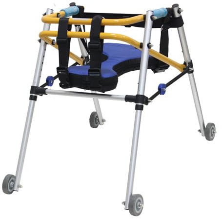 Joyfitness Klappbare Gehhilfen mit Rädern, Aluminium-Rehabilitationsrollator, Gehgestell mit Rädern, höhenverstellbares 4-Rad-Gehgestell mit Sitz