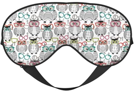 Augen-Schlafmaske für Damen und Herren, Eule mit Brille, verstellbare weiche Schnalle, Reise-Augenmasken für Schlafmaske, Verdunkelung, Schlafmaske für Damen und Herren, lustige Augenbinde für