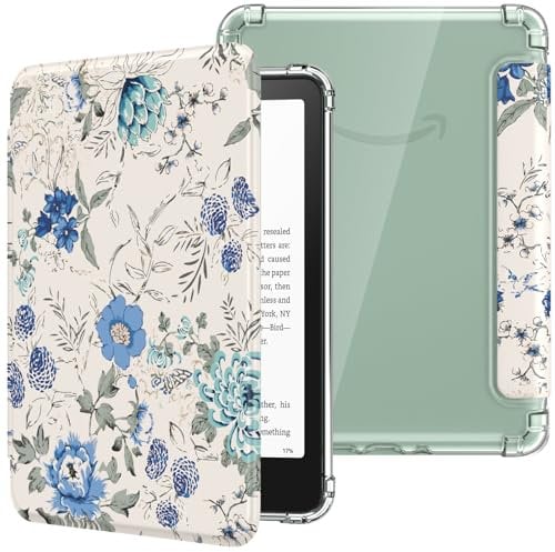 MoKo Custodia Compatibile con Kindle Paperwhite da 7 Pollici 12a Generazione 2024, Cover Leggera con per eBook Reader in TPU Morbido Auto Sveglia/Sonno, Bianco & Blu