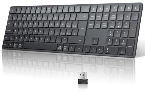 TECURS Tastiera Wireless Bluetooth, Tastiera Senza Fili Full-Size, Tastiera da Ufficio Multi-Dispositivo con 3 Canali Bluetooth per PC Computer Windows Mac, Tastiera Layout Italiano QWERTY, Nero