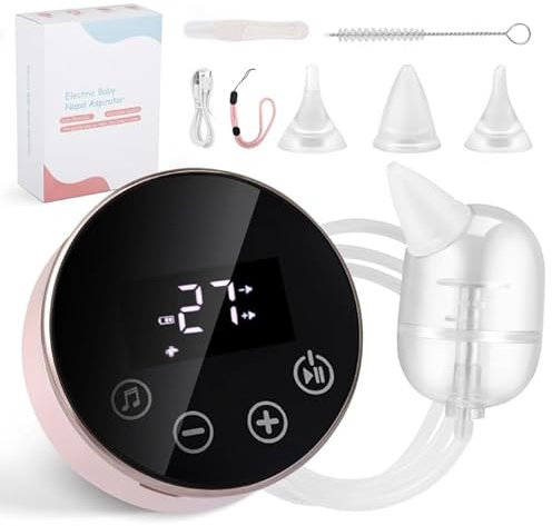 Electric Baby Nasal Aspirator, Baby Nose Aspirator with 9 Suction Levels, Rechargeable Automatic Nose Cleaner with Nursery Rhyme & 3 Food-Grade Silicone Tips