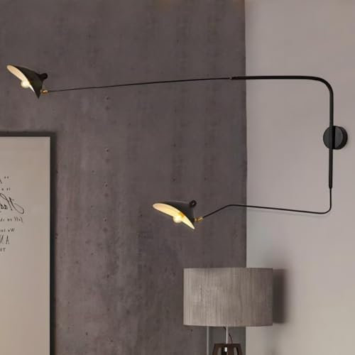 Industrie Schwenkarm Wandleuchten mit Schalter, Vintage Einstellbar Lange Arm Wandlampe Schwarz 3000K Indoor Wand Leselampen Metall für Schlafzimmer, Wohnzimmer, Arbeit BüRo E27 2 Flammig