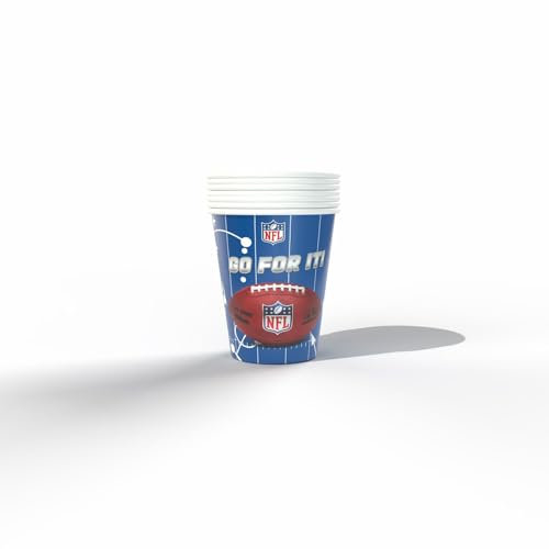 Party Factory NFL Pappbecher 250ml, 6 Stück, Blau, Einwegbecher, NFL Fanartikel, Papierbecher, Deko Football Party
