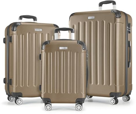 MERISH Reisekoffer Koffer Kofferset Trolleys Zwillingsrollen 3tlg. Hartschale in 9 Farben (Champagner, Set)