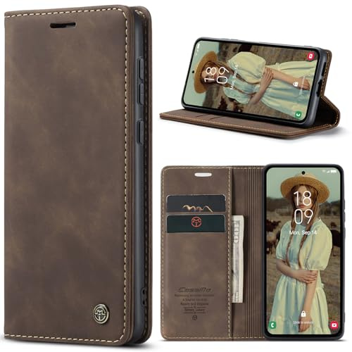 Azororo Handyhülle für Samsung Galaxy A55 5G Hülle Premium Lederhülle Flip Case Magnet Tascher Kartenfach Standfunktion Klapphülle Schutzhülle für Samsung Galaxy A55, Kaffee