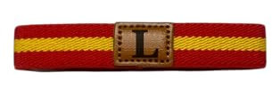 MIBANDERA Pulsera Bandera España personalizada con tú Inicial, Hombre Mujer. Pulsera Cuero Tela elástica. (L)