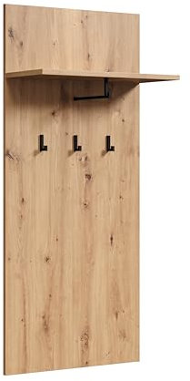 trendteam smart living - Touch - Garderobenpaneel - Eiche - Wandpaneel mit 3 Kleiderhaken und Einer Kleidertange - (BxHxT) 63 x 139 x 30 cm - Wandgarderobe mit Ablage
