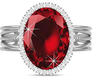 Linawe Granat Rot Ring Verstellbar, Statement Ringe Damen Silber Fingerring, Moissanite Damenring Modeschmuck Silberring mit Stein, Vintage Diamant Edelstein Ring Weißgold