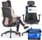 SCHEKKA® Bürostuhl Ergonomisch Testsieger - Besonders individuell Einstellbarer Schreibtischstuhl mit Kopf- & Lordosenstütze, 3D Armlehnen & atmungsaktives Mesh - Bürostuhl 150 kg (Schwarz/Rot)