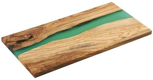 Zassenhaus Servierbrett grün, Olivenholz mit Harz, 45×22×1,5 cm | Schneidebrett, Unikat-Handarbeit, für Käse, Brot und Antipasti, pflegeleicht, 1,5 cm stark, nachhaltige Materialkombination
