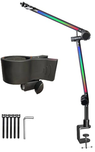 Desktop LED Microphone Stand LED Boom Arm With Flexible Scissor Arm For Live Streaming Broadcasting Smooth Movement Gaming Mic Stand