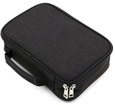 GREATRICH 23x16x7cm Federmäppchen, Mäppchen Großes Schwarz mit 3 Fächern, Federmappe Robuster Polyester mit Tragegriff, Federtasche für Schule/Büro, Jugendliche & Erwachsene