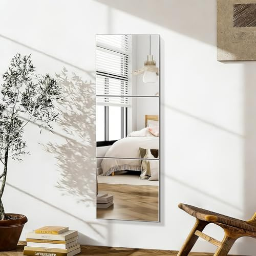 DYLISEA Self Adhesive Full Length Large Wall Mirror Tiles, 40x40cm 3-Pack | HD Shatterproof Glass, Frameless, Full Body 40x120cm, Stick On Long Mirror for Home Gym, Wardrobe Door, Living Room, Hallway