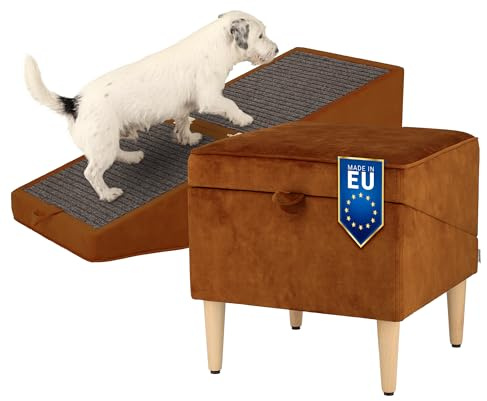 WoofPuff Elite Hunderampe 2in1 | Sitzpouf & klappbare Rampe für Hunde | sicheres Einsteigen auf Sofa | rutschfest | handgefertigt | Premium Samtstoff Torre | Farbe: Torre10