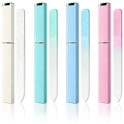 Sularpek 4 Pack Glass Nail File, Glass Nail Files for Natural Nails, Crystal Nail File, GlassNail Files with Case, NailFiles for Acrylic and Gel Nails, Double Sided