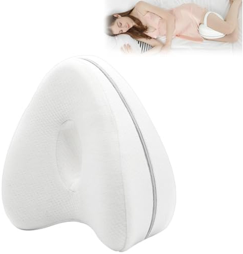 Knee Pillow, Memory Foam Knew Pillow with Adjustable Strap, Support Cushion with Removable Washable Cover, Knee Pillows for Sleeping on Side, Pain Relief Joints Hip Sciatica - White