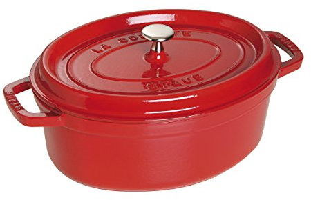 STAUB Cocotte en Fonte Émaillée avec Couvercle, Tous feux dont induction, 4 personnes, Ovale, 27 cm, 3,20 L, 5,3 kg, Cerise