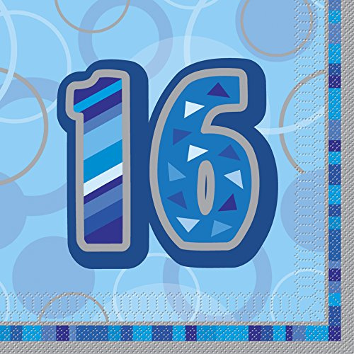 Unique Party 28457 - Glitz Blue 16th Birthday Paper Napkins, Pack of 16