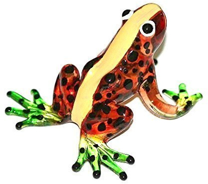 Frosch Orange Braun Gelb Grün - Figur aus Glas Oranger Frosch mit Gelbem Rückenstreifen und Grünen Füßen - Glasfigur Glastier T-01 Deko Setzkasten Vitrine