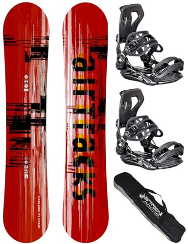 Airtracks Herren Snowboard Set Freeride Freestyle - Linear Camber Snowboard Extra Wide 155 - Softbindung Master M - SB Bag