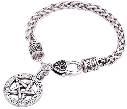 VASSAGO Wicca nordisches Wikinger-Runen-Pentagramm-Armband, Weizenkette, Armband für Damen und Herren, 7.87 inches, Metall