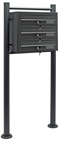 Wiltec Boîte aux lettres sur pieds Gris anthracite 512 x 270 x 1150 mm, avec 3 Compartiments verrouillables et Porte-nom, Revêtement en poudre, pour Courrier
