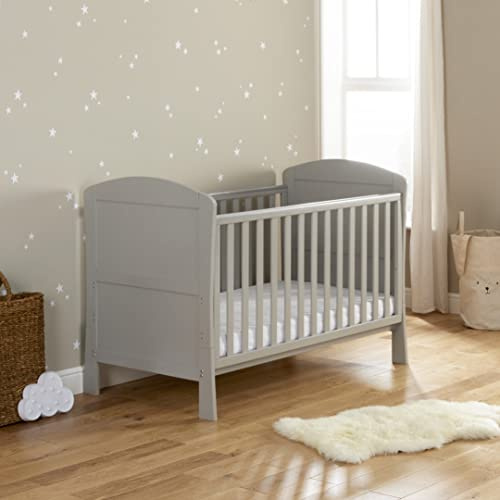 Babymore Aston Grey Baby Cot Bed with Drop Side - Convertible Baby Cot to Toddler Bed, 3 Adjustable Mattress Positions, Teething Rails, Suitable Birth to 5 Years, (Without Mattress)
