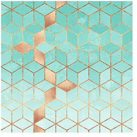 Bilderwelten Tapete selbstklebend - Türkis Weiß goldene Geometrie - Vliestapete 192 x 192cm