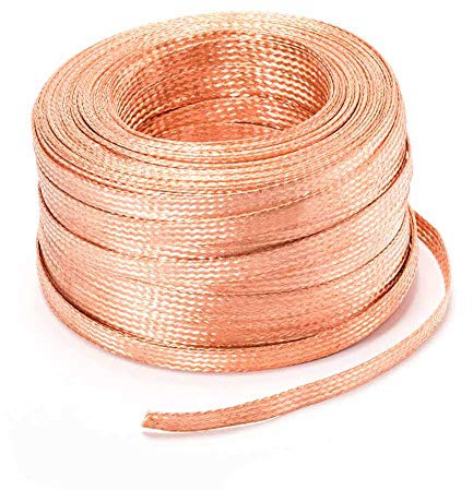 XMRISE Plana Trenzada de Alambre de Cobre de Tierra del Cable eléctrico Trenzados Pelados Espiral Flexible de conexión a Tierra Cable Conductor Conductores 5m,8#:1.5mmx15mmx5m/16.4ft