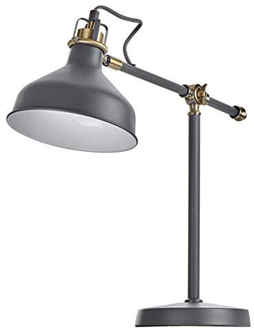 EMOS HARRY - Lámpara de mesa de diseño vintage con casquillo E27, lámpara de noche de metal clásica con cable de alimentación/lámpara de lectura retro gris con brazo ajustable