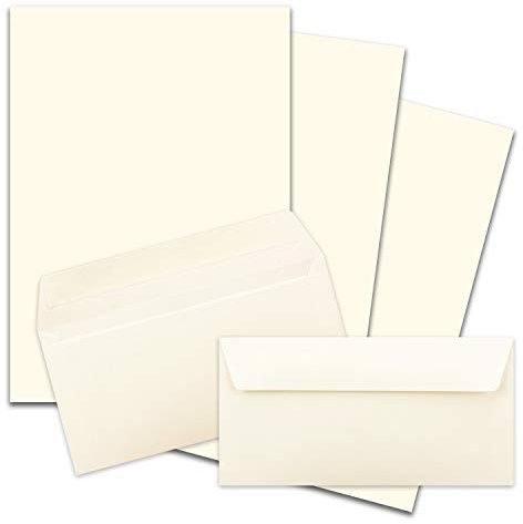 50x Briefpapier Set DIN A4 mit DIN Lang Briefumschlägen, Haftklebung - Naturweiß - mattes Schreibpapier mit Kuverts - FarbenFroh by GUSTAV NEUSER