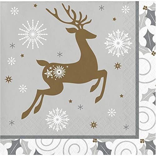 Creative Converting Opulent Rentier Getränke-Servietten, 12,7 x 12,7 cm, Weiß und Metallic Silber und Gold