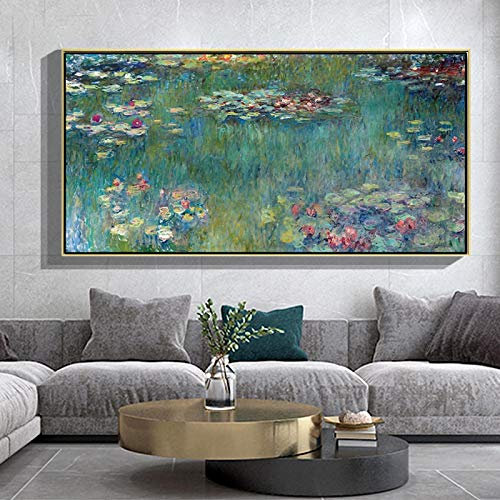 SXKJ Monet Berühmte Malerei Seerose Leinwand Gemälde Impressionistische Poster und Drucke Wandkunst Bild für Home Wanddekoration 80x160cm Rahmenlos