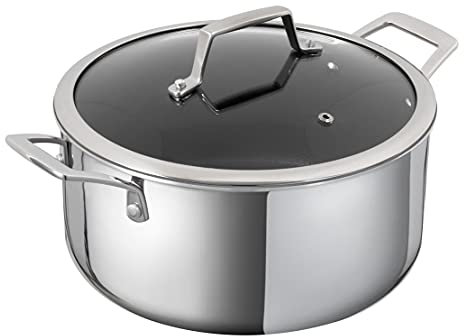Kuhn Rikon Peak Ofenfeste Antihaftbeschichtung Induktion Kasserolle mit Glasdeckel, 5 Liter/24 cm, Silber