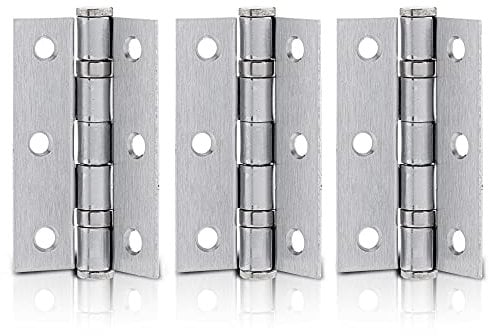 XFORT 3 Inch (75mm) Satin Chrome Ball Bearing Hinges, Steel Door Hinge for Wooden Doors (1.5 Pairs)