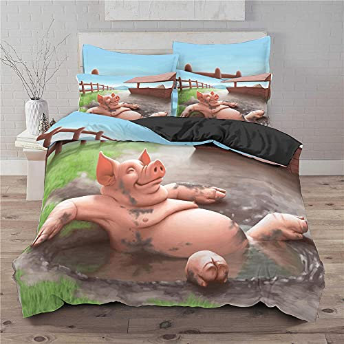 WQIZXCW Bettwäsche-Sets, Schwein Bettwäsche 135x200 2teilig, 100% Mikrofaser Bettbezug Set mit Reißverschluss und 1 Kopfkissenbezug 80x80 cm