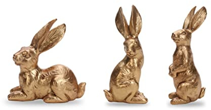 DN DECONATION Osterhasen Figuren Set aus Harz, Goldene Osterdeko für Frühlings Tischdekoration, 3-teilige Fensterbank Deko Osterdekoration und Ostergeschenke, Oster Deko Innen