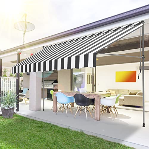Lospitch Klemmmarkise Balkon, Markise Einziehbar Manuell, Handkurbel, höhenverstellbar, UV-beständig, ohne Bohren, 100% Polyester,Weiß Grau, 200x120x200-300cm